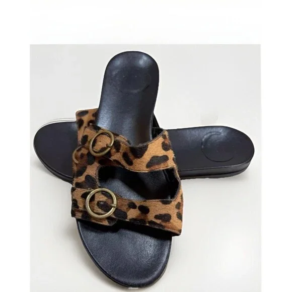 J Crew Leopard Calf Hair Slide Size 9 Summer‎ Vacation Beach Travel Resort-wear - Picture 2 of 9